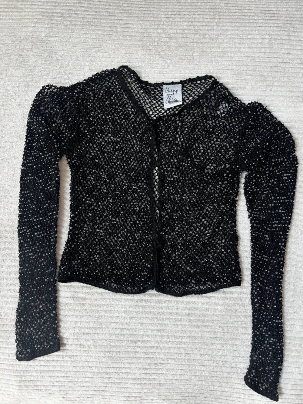 🖤 Moschino Cheap & Chic Beaded Mesh Cardigan Black Sheer Vintage Italy